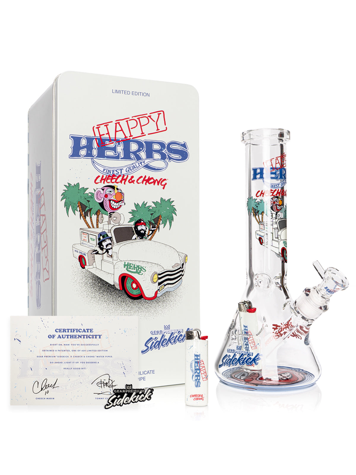 12" 7mm Thick Happy Herbs Sidekick Water Pipe (Limited Edition of 420)