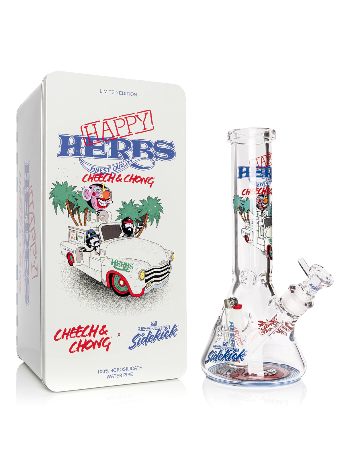 12" 7mm Thick Happy Herbs Sidekick Water Pipe (Limited Edition of 420)