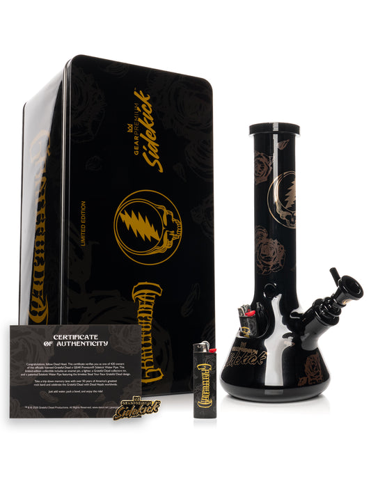 12" 7mm Thick Black & Gold Steal Your Face Sidekick Water Pipe (Limited Edition of 420)