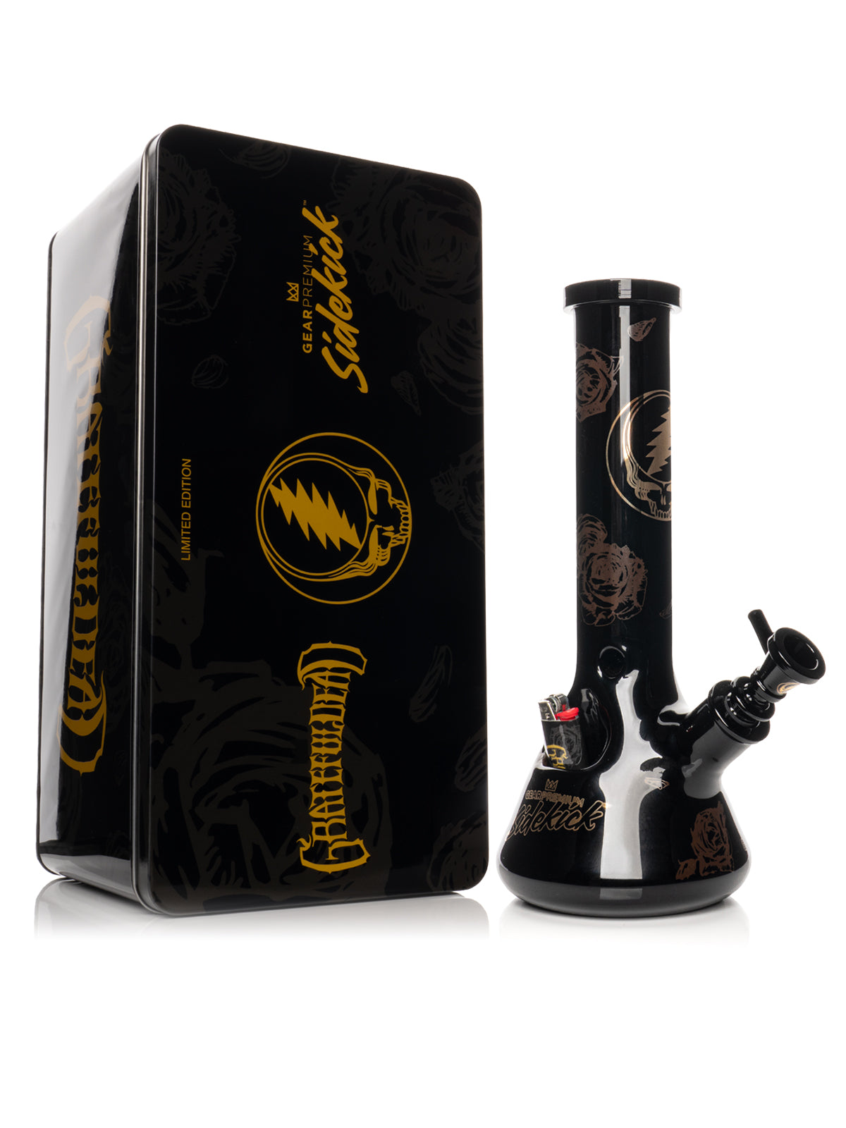 12" 7mm Thick Black & Gold Steal Your Face Sidekick Water Pipe (Limited Edition of 420)