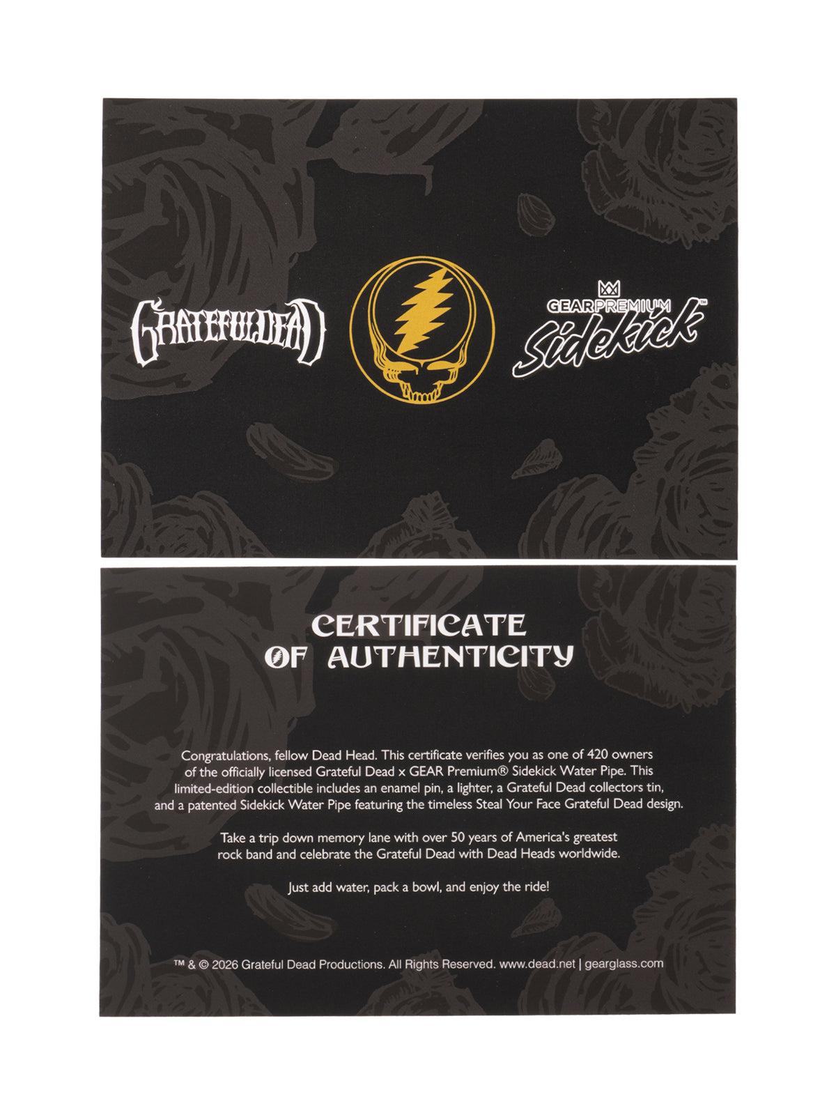 12" 7mm Thick Black & Gold Steal Your Face Sidekick Water Pipe (Limited Edition of 420)