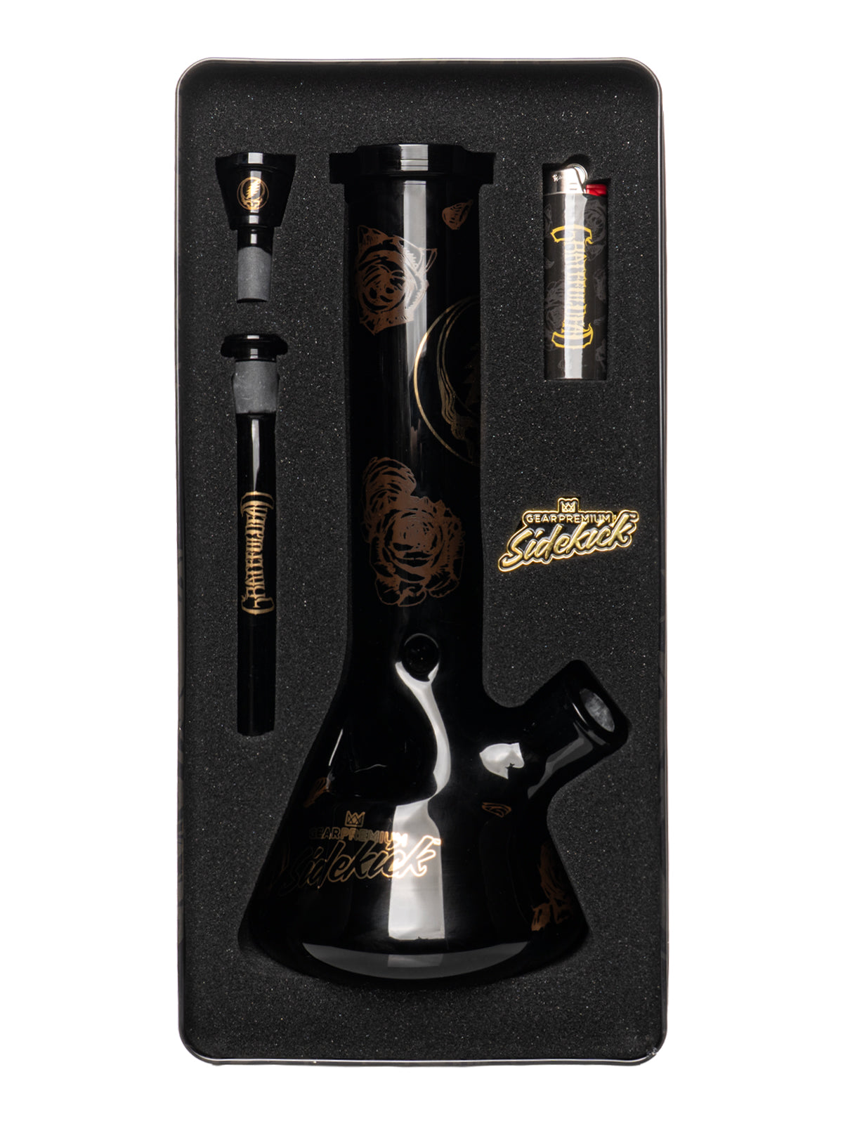 12" 7mm Thick Black & Gold Steal Your Face Sidekick Water Pipe (Limited Edition of 420)