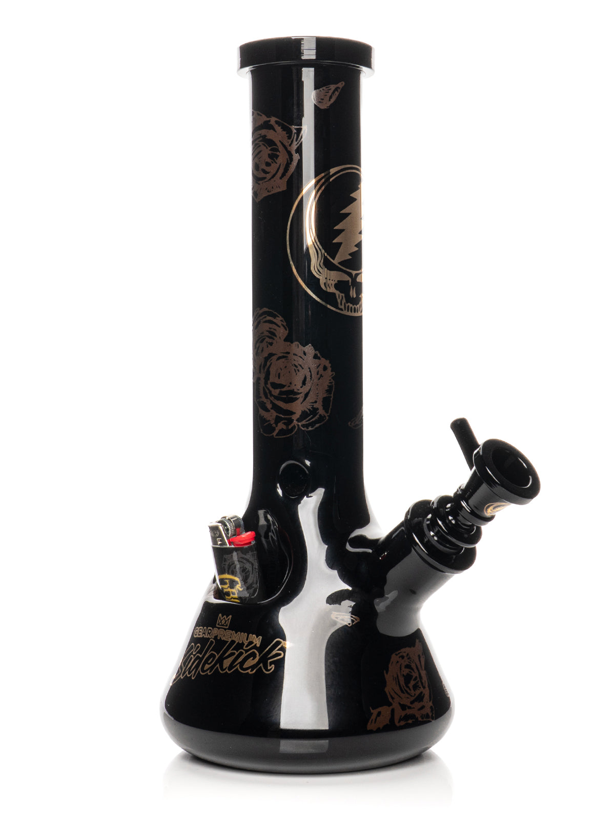 12" 7mm Thick Black & Gold Steal Your Face Sidekick Water Pipe (Limited Edition of 420)